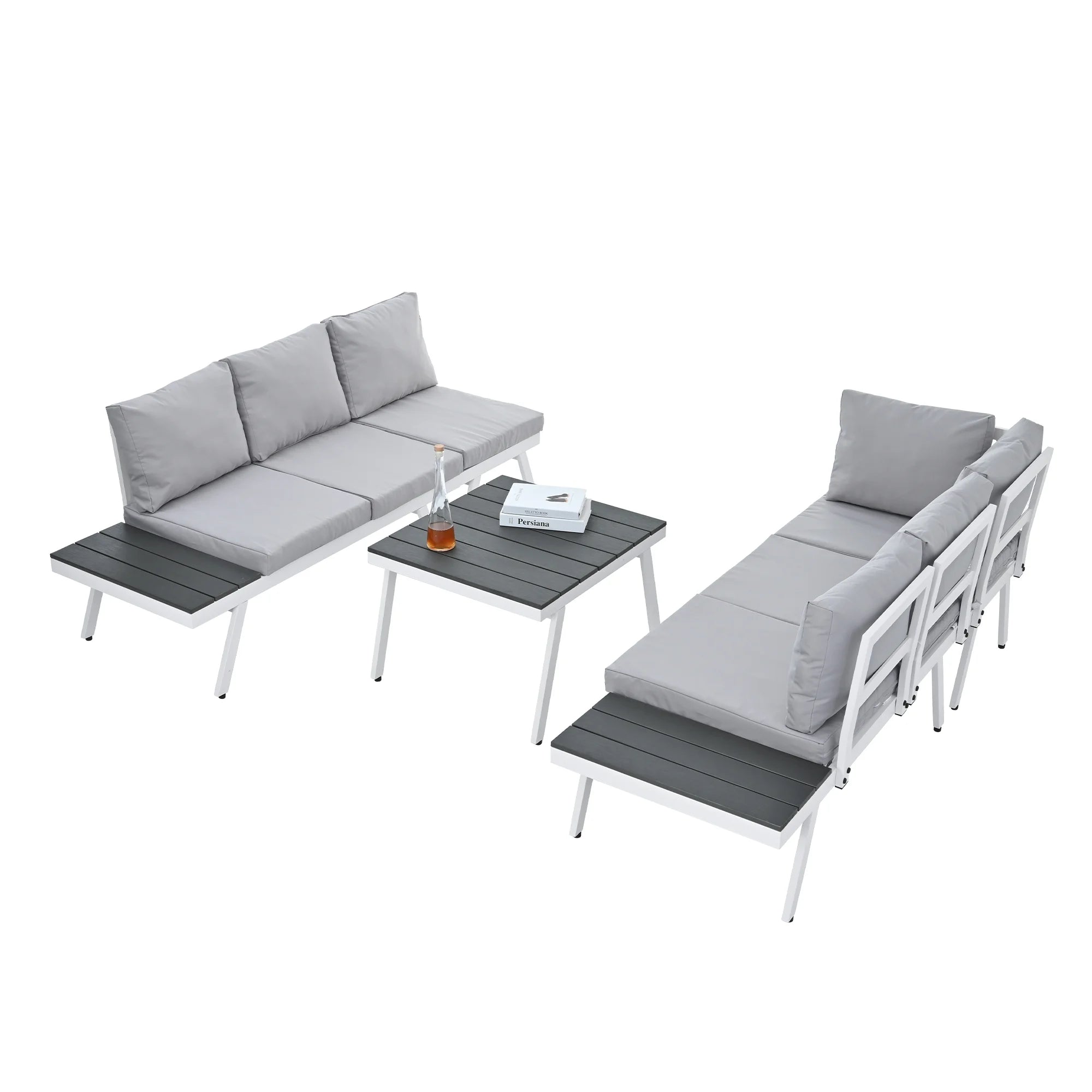 White Aluminum Patio Sectional Sofa Set with End Tables and Coffee Table P6922