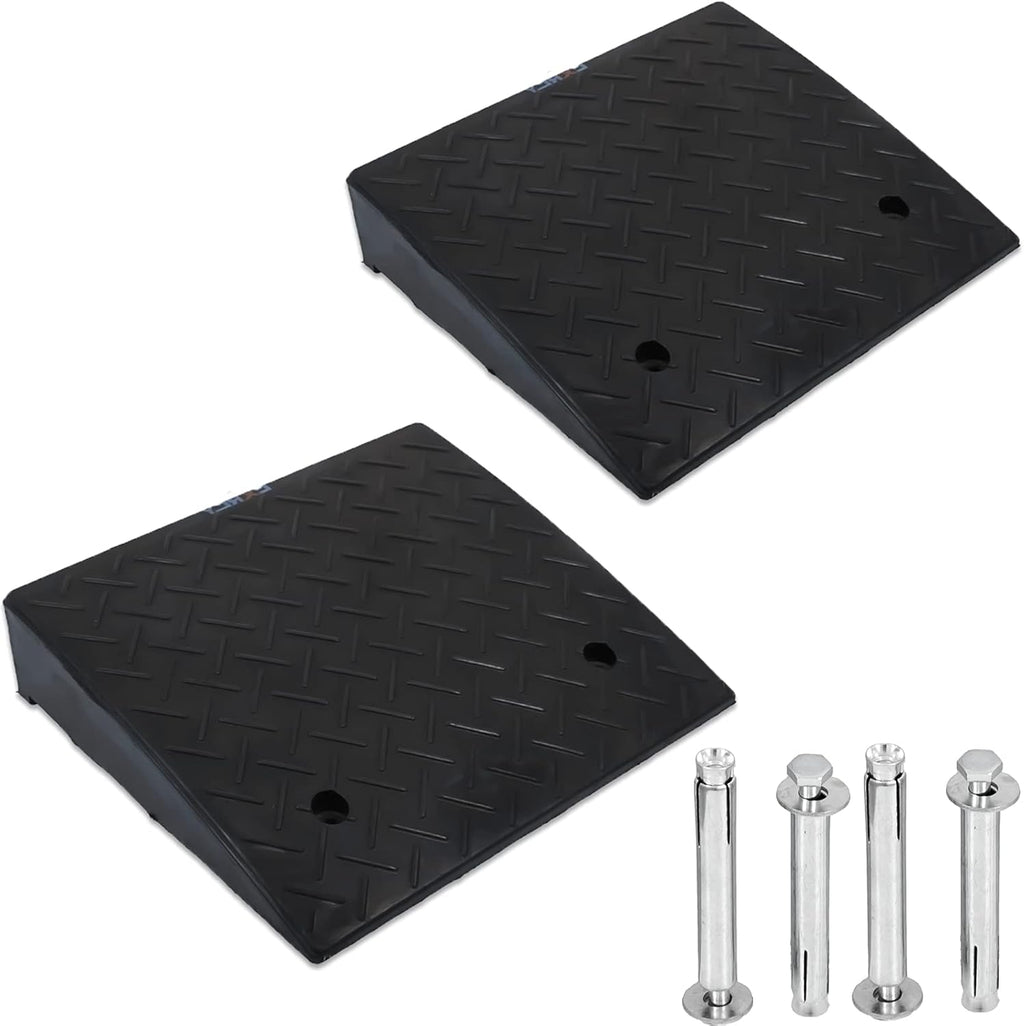 2PCS Rubber Curb Ramps 5.3" Rise Heavy Duty Black Threshold Ramp with 4 Expansion Bolts G115902