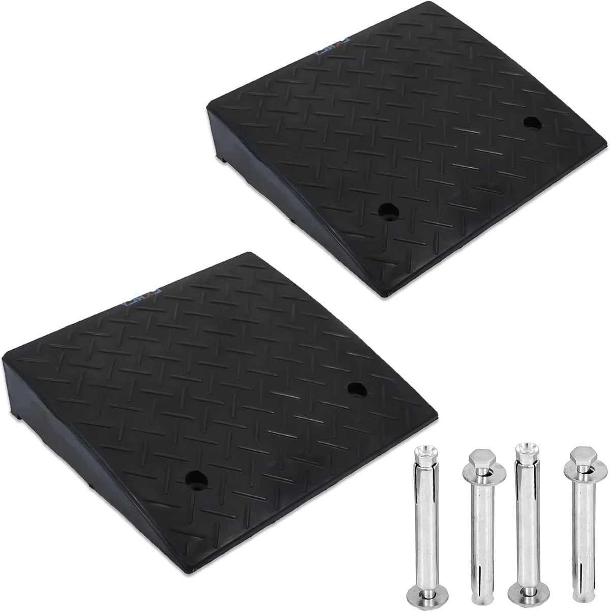 2PCS Rubber Curb Ramps 5.3" Rise Heavy Duty Black Threshold Ramp with 4 Expansion Bolts G115902