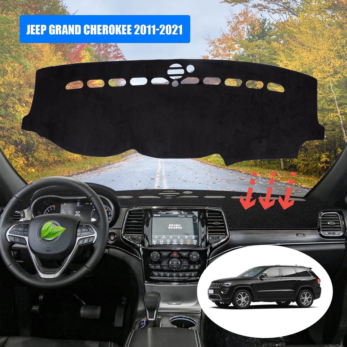Black Custom Fit Dashboard Cover for Jeep Grand Cherokee 2011-2021 V2287