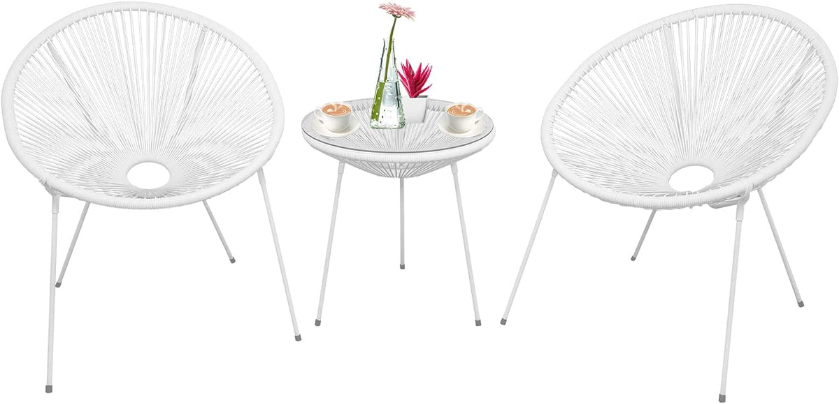 3-Piece Outdoor Acapulco Chair Patio Bistro Set with Glass Top Table (Blue) W71475