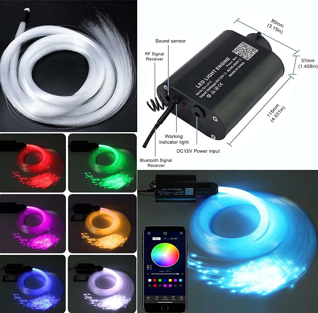 LED Bluetooth RGBW Fiber Optic Light Kit with 550pcs 0.03in 13.1ft Fibers M84896