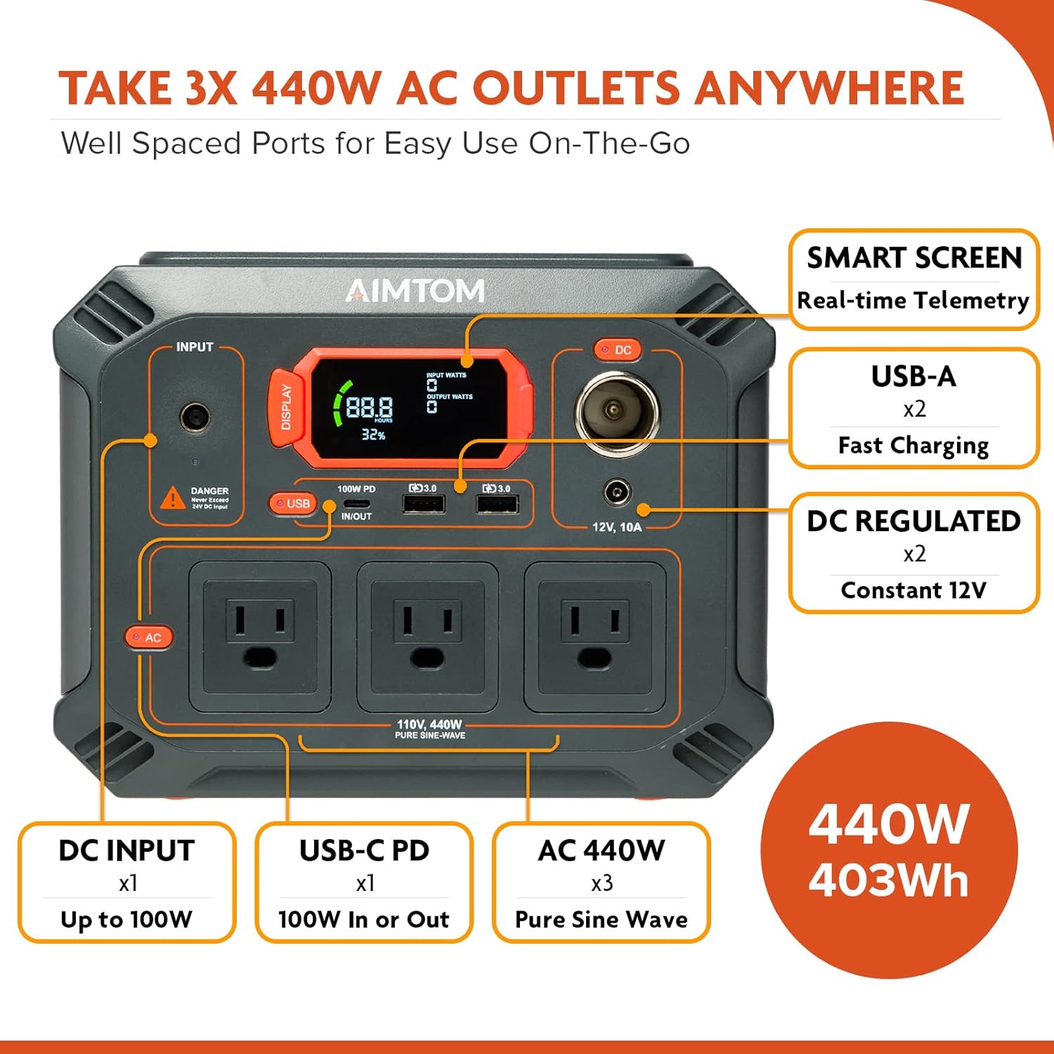 Portable Power Station 403Wh Lithium Battery Solar Generator D8486