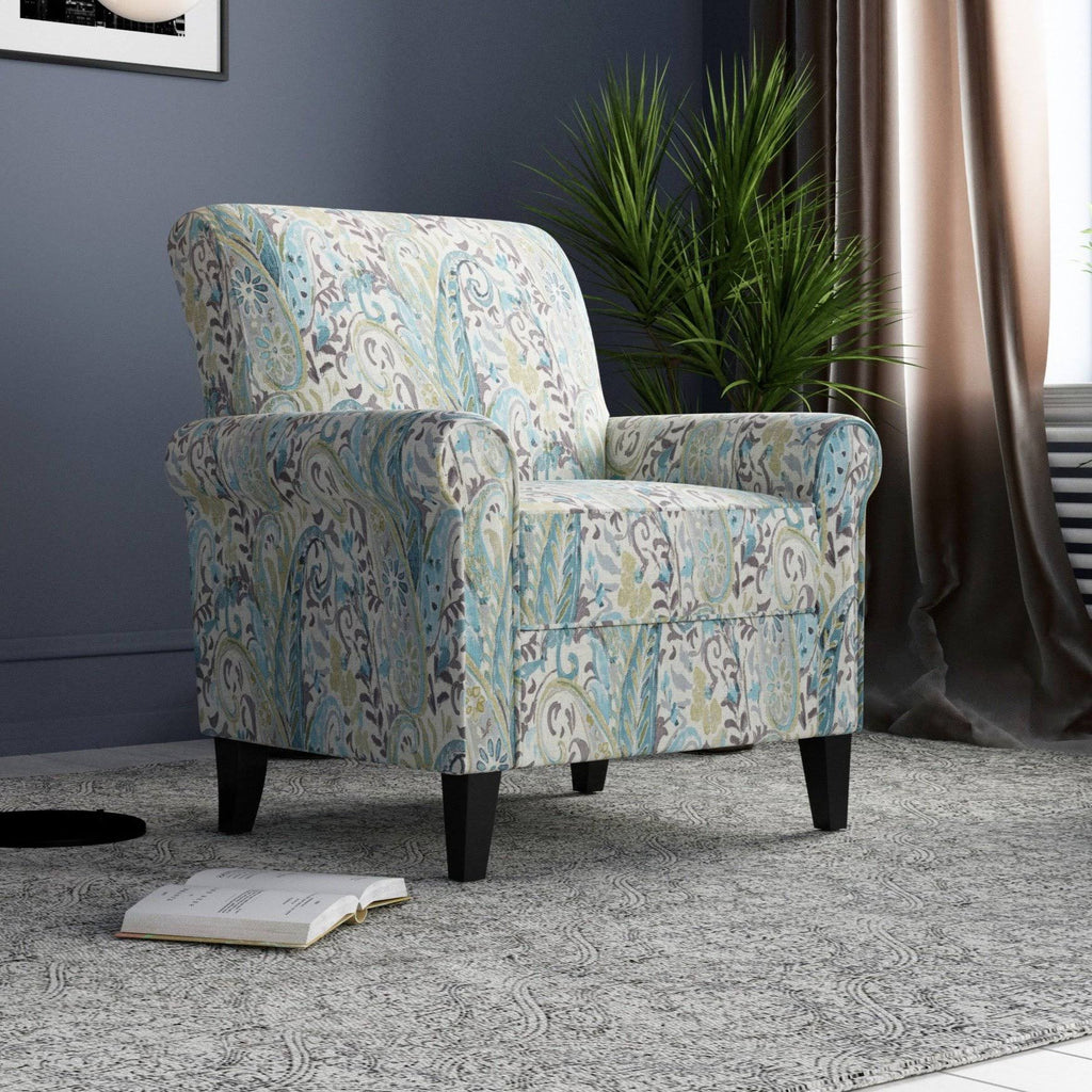 Caribbean Blue Herringbone Rolled Armchair T449053
