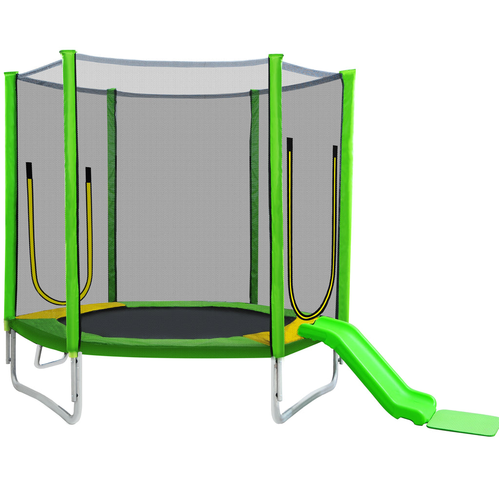 7FT Round Trampoline with Safety Enclosure Net, Slide and Ladder G233058