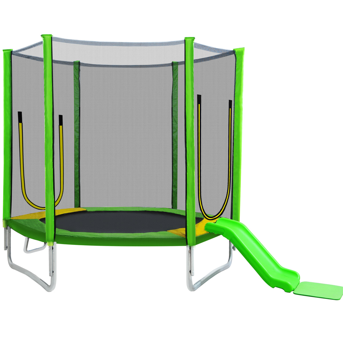 7FT Round Trampoline with Safety Enclosure Net, Slide and Ladder G233058