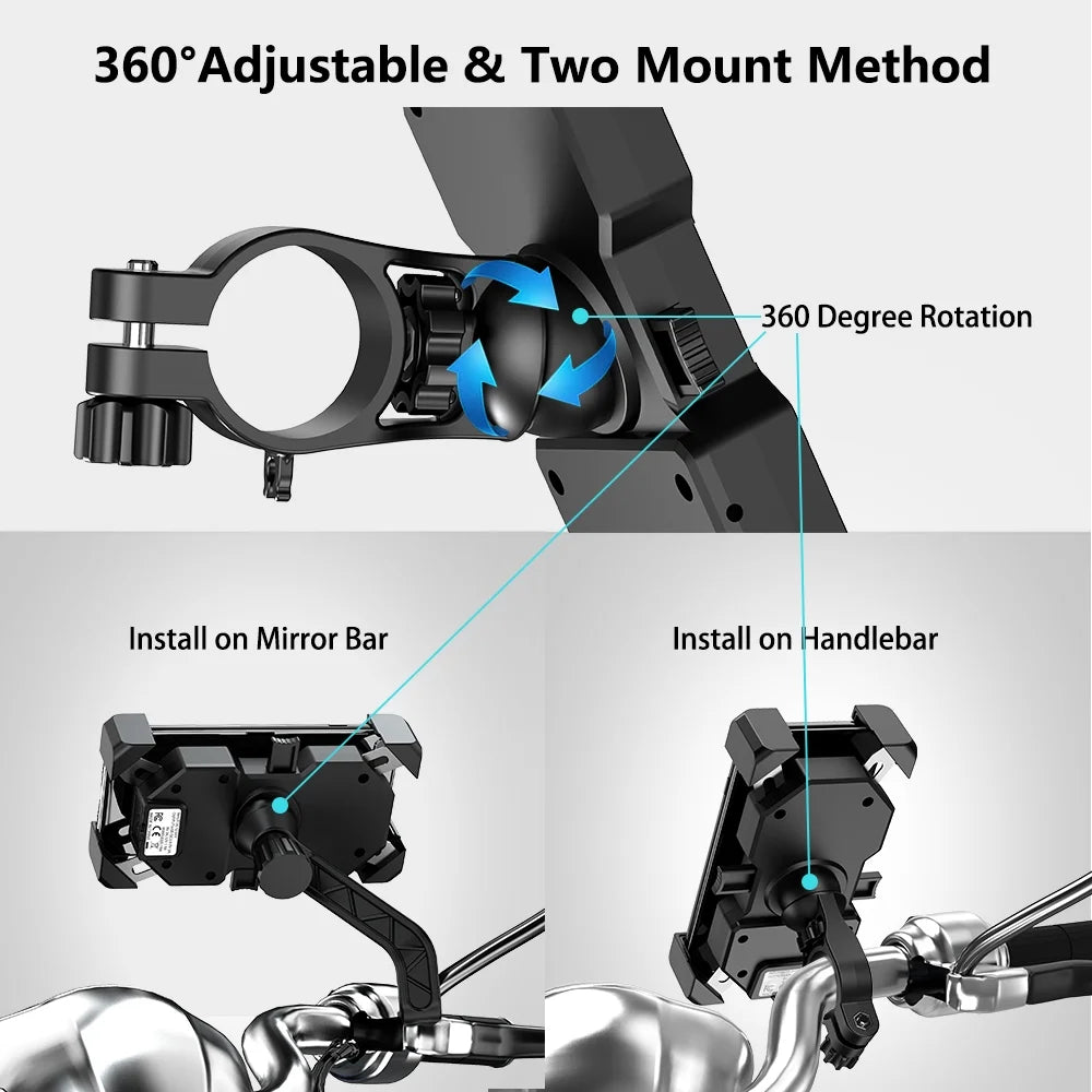 Motorcycle Phone Mount with Wireless and USB Charger 15W Qi Fast Charging Cell Phone Holder L427550