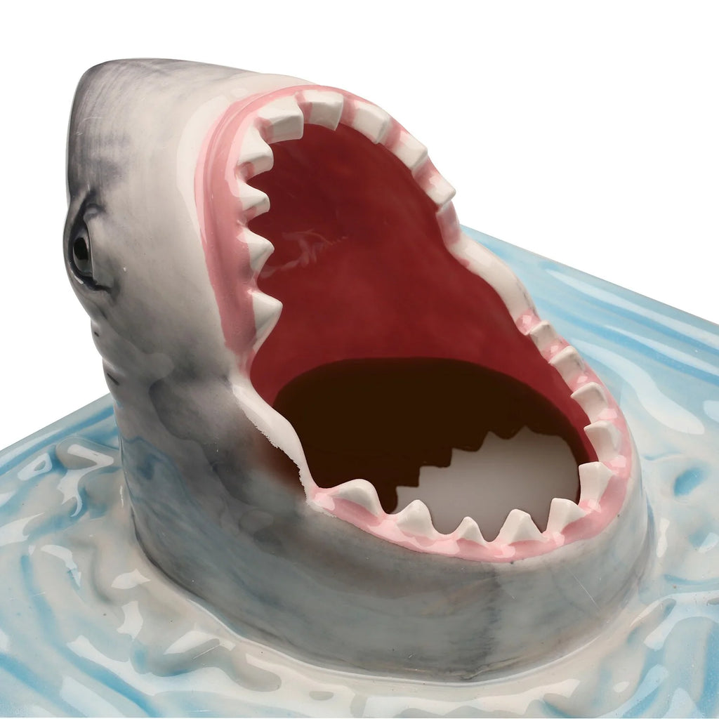 Shark Attack Sushi Plate, Hand-Painted Ceramic Serving Tray with Soy Sauce Holder and Chopsticks Rest O15089